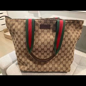 Authentic Gucci canvas monogram shoulder tote bag